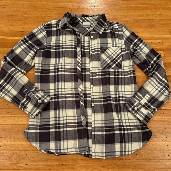 Columbia grey/beige plaid flannel button down size small - Picture 1 of 5